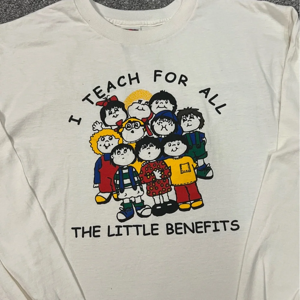 Vintage teacher shirt womens large white long sleeve fruit of the‎ loom school - Picture 2 of 9